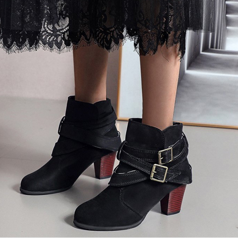 DOUBLE BUCKLE ANKLE BOOTS