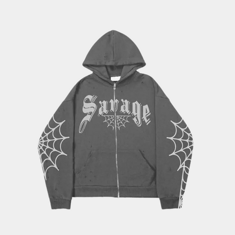 WEB GRAPHIC ZIP-UP HOODIE GRAY