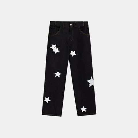 STAR EMBROIDERED JEANS BLACK